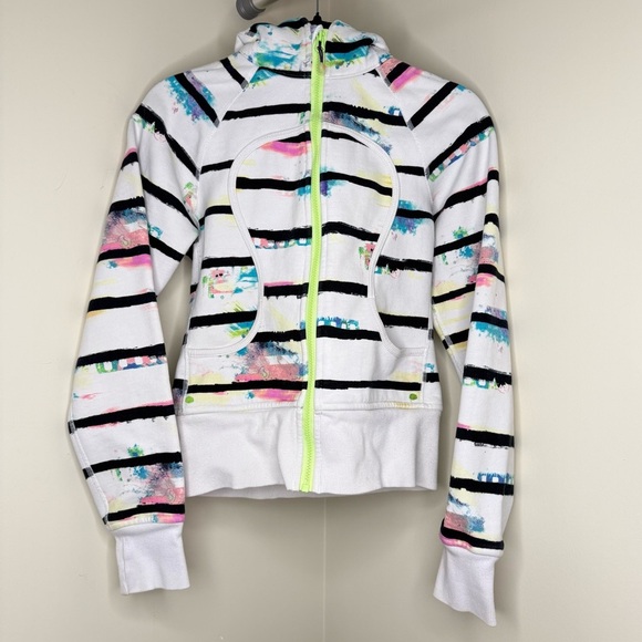 lululemon athletica Sweaters - Lululemon Scuba Hoodie Size 4 Classic Lulu Rare White Paint Splash Stripe Print